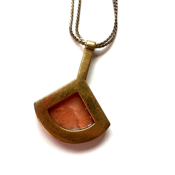 Madewell Gold Necklace with Pink agate quartz Pendant geometric - Picture 6 of 6